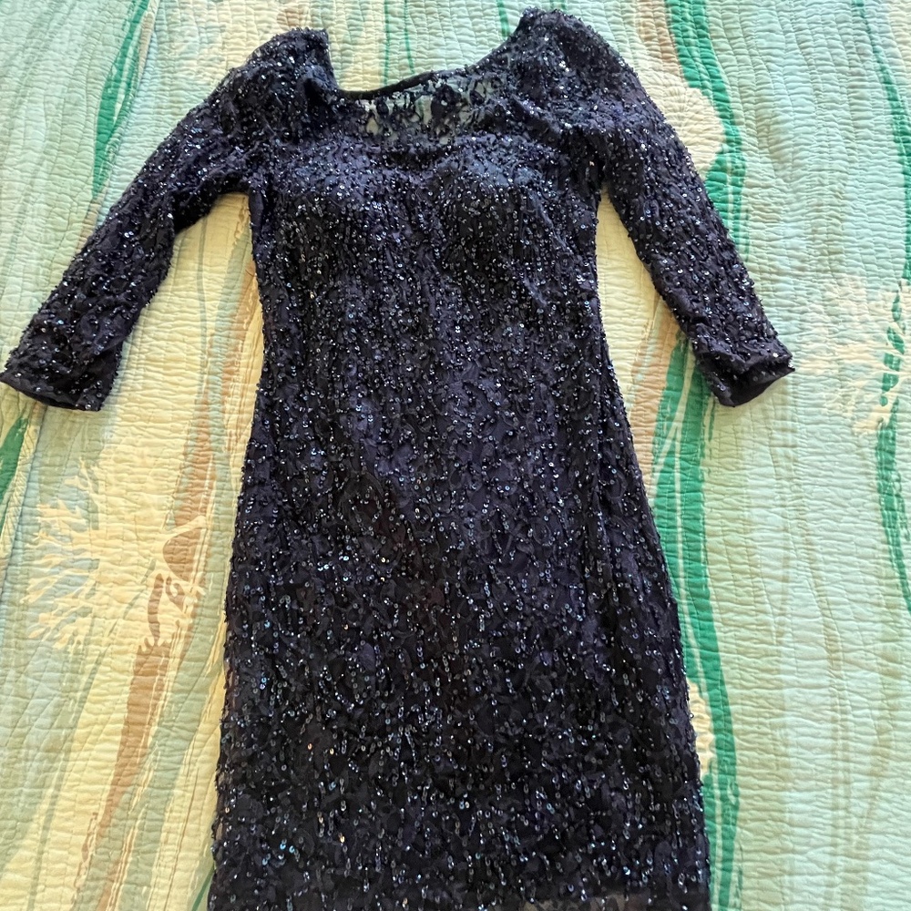 Aidan Mattox Navy Blue Sequin Dress